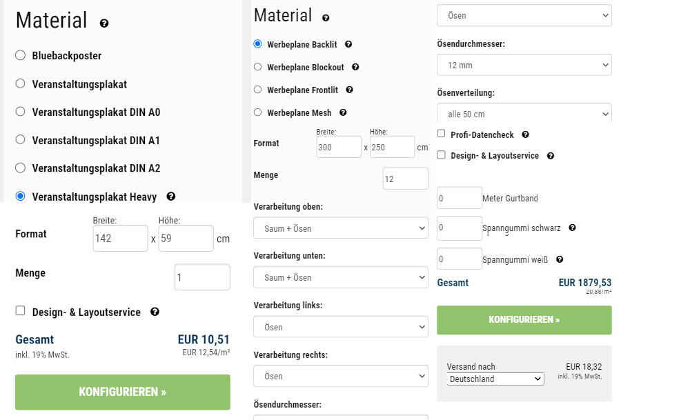 Berechne komplexe Material-, Papiergrössen- und Druckkosten mit unserem integrierten Rechner